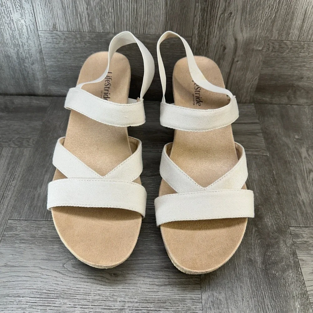 Life Stride White Wedge Sandals